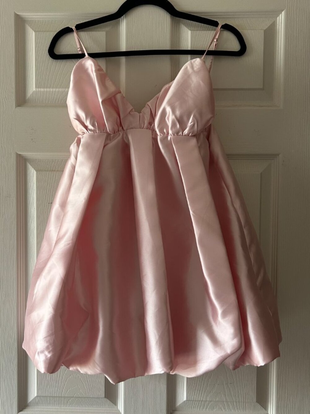 NWT Satin Bubble Hem Mini Dress Pink Pleated Babydoll Dress Size Medium NEW - Picture 2 of 16